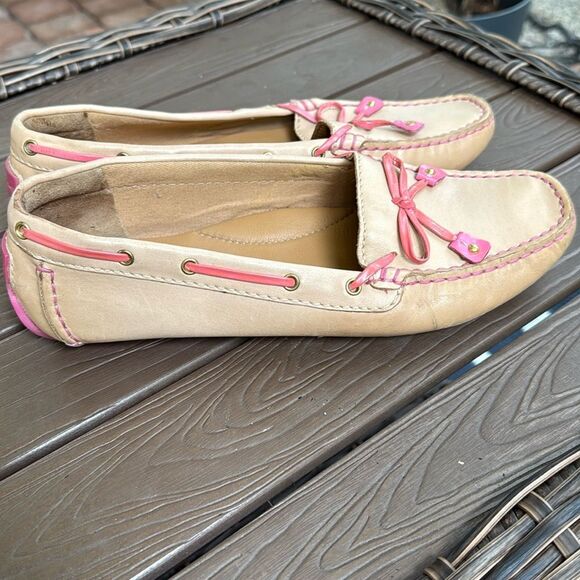 Clarks Dunbar Racer beige and pink leather artesian flats size 8 1/2 - Picture 5 of 6